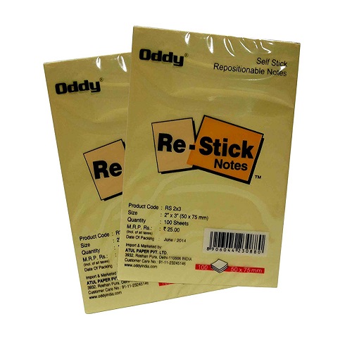 Oddy Selfstick Repositionable Note Pads  2x3 Inch, 100 Sheets RS 2x3 Pack of 100